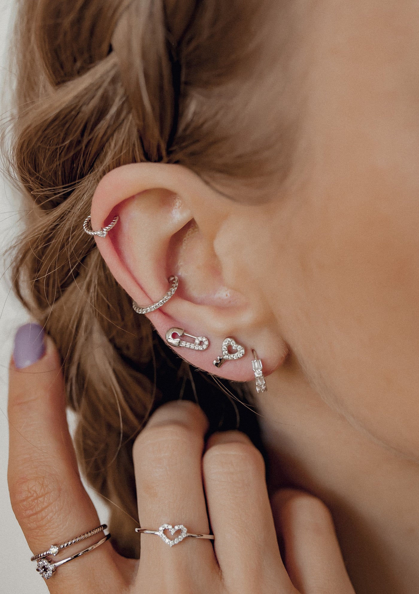 Clous d'Oreilles Clé de Coeur Sterling Argent