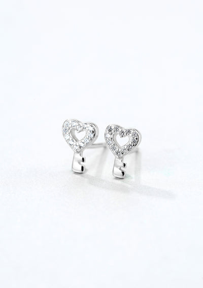 Clous d'Oreilles Clé de Coeur Sterling Argent