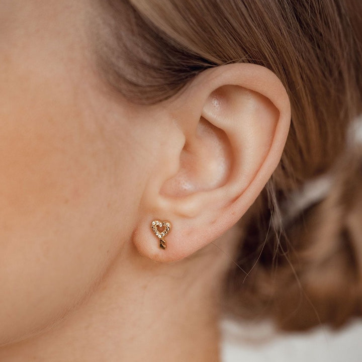 Clé de Cœur Clous d'Oreilles Argent Sterling en Or