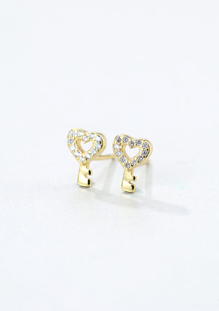 Clé de Cœur Clous d'Oreilles Argent Sterling en Or
