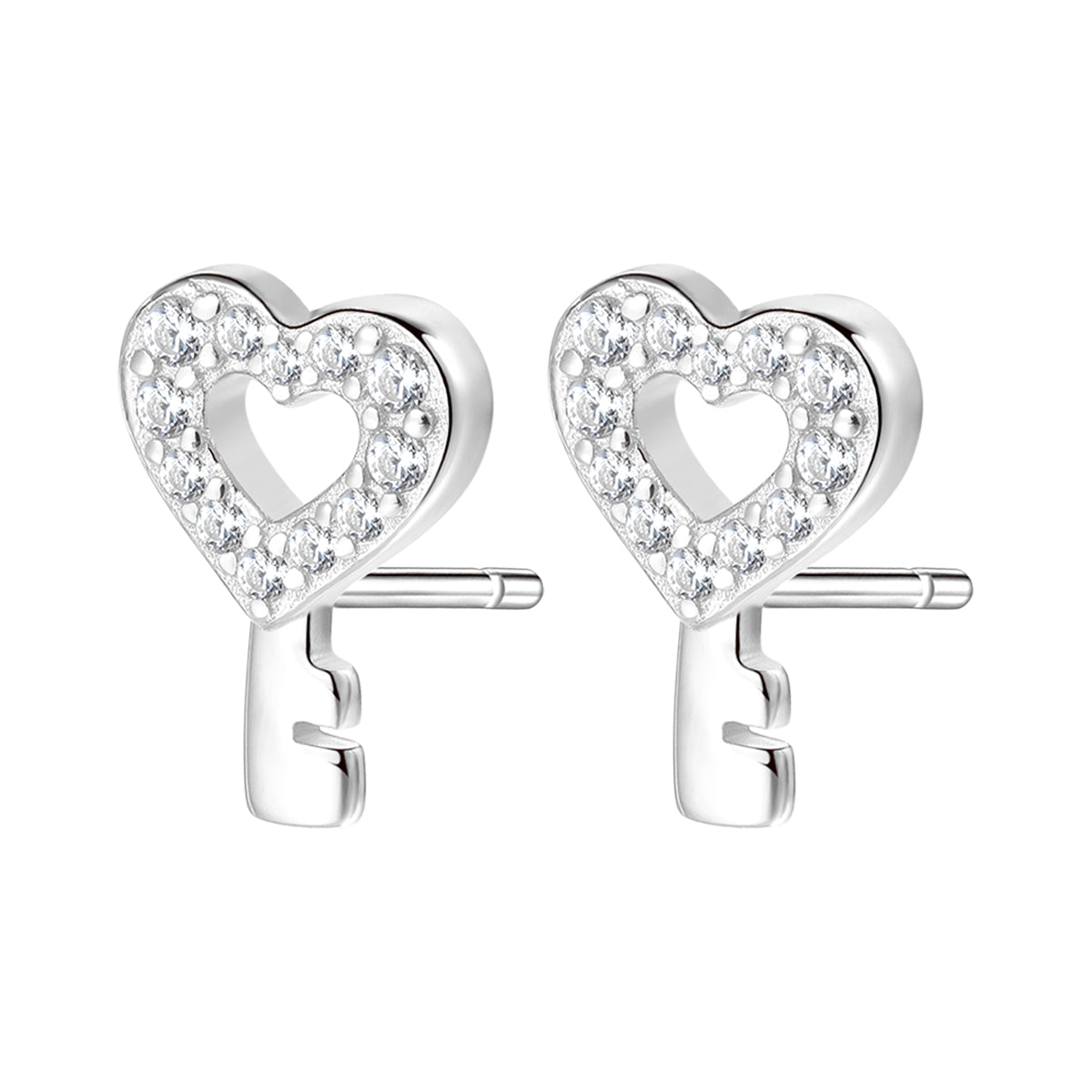Clous d'Oreilles Clé de Coeur Sterling Argent