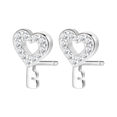 Heart Key Stud Earrings Sterling Silver