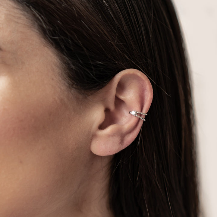 Holding Gem Ear Cuff Sterling Silver