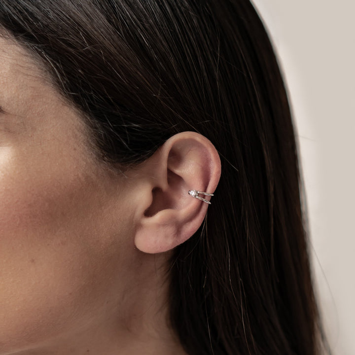 Holding Gem Ear Cuff Sterling Silver