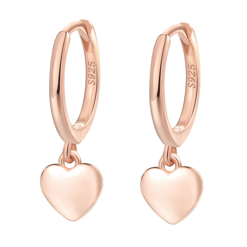 Love Heart Huggie Earrings Sterling Silver Gold