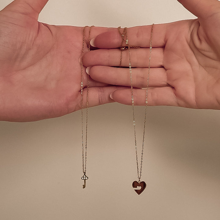 Interlocking Heart & Key Love Necklace Set Waterproof