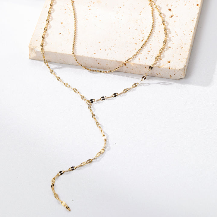 Layered Bead and Flattened Rolo Chain Y Necklace