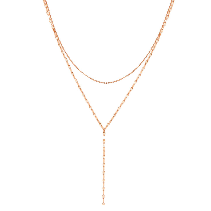 Layered Bead and Flattened Rolo Chain Y Necklace
