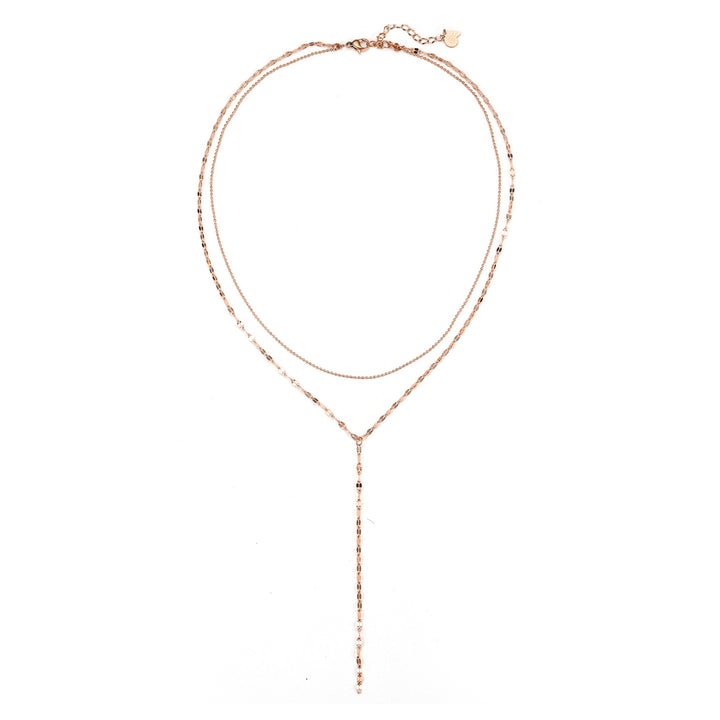 Layered Bead and Flattened Rolo Chain Y Necklace