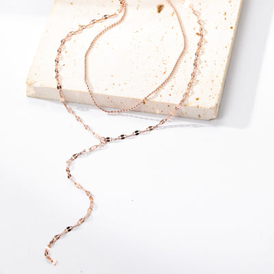 Layered Bead and Flattened Rolo Chain Y Necklace