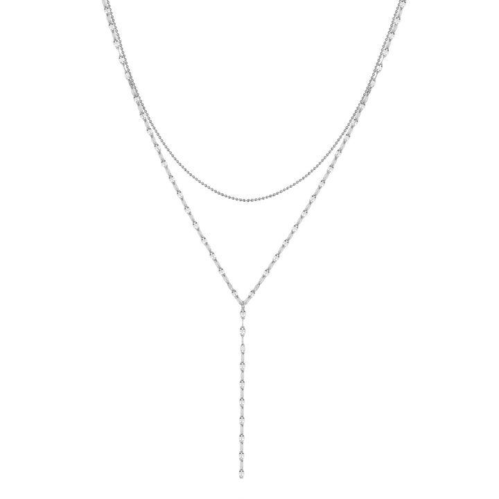 Layered Bead and Flattened Rolo Chain Y Necklace