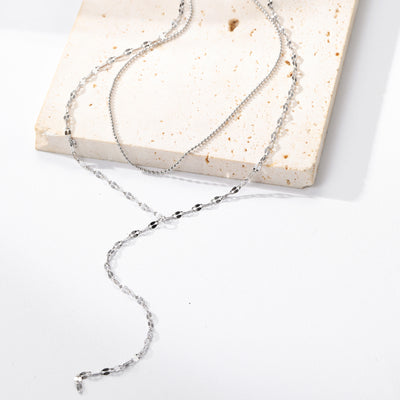 Layered Bead and Flattened Rolo Chain Y Necklace
