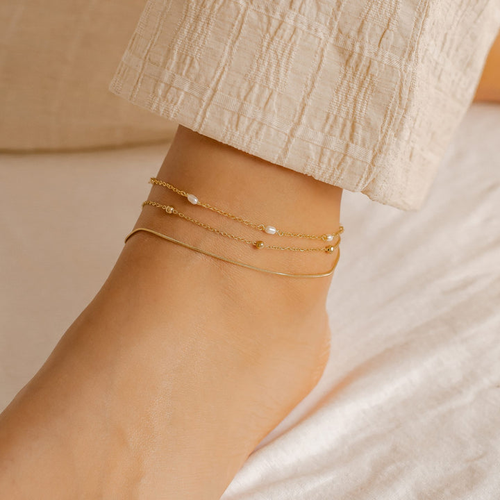 Layered Bobble Chain Anklet Gold