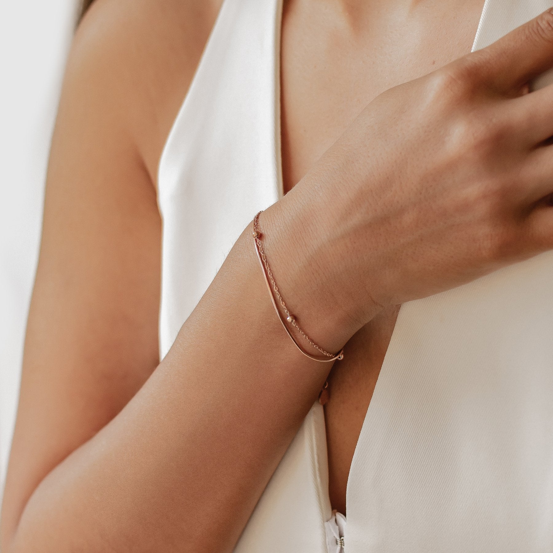 Layered Bobble Chain Bracelet Rose Gold