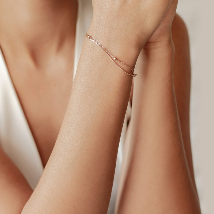 Layered Bobble Chain Bracelet Rose Gold