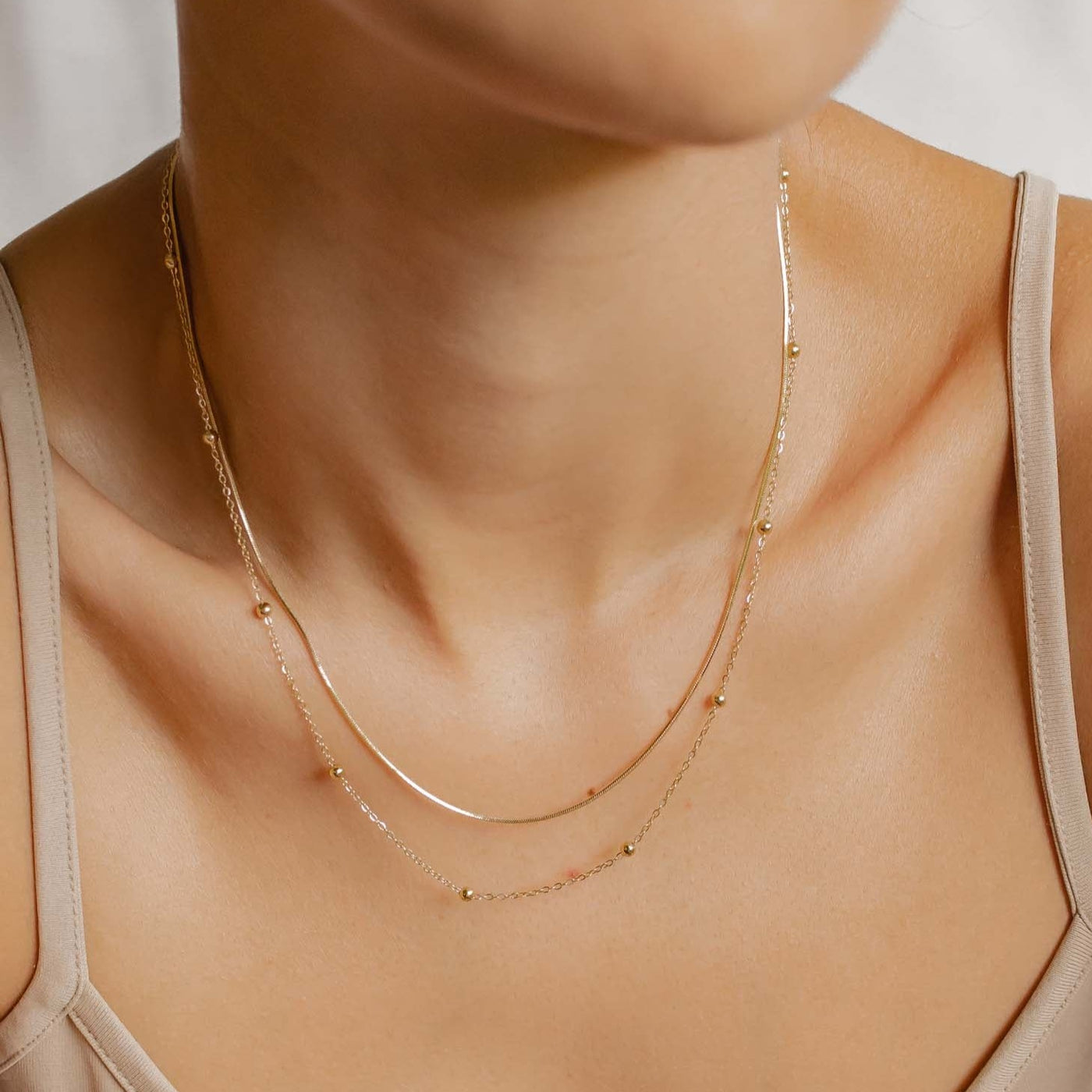 Collar de Cadena con Bolitas a Capas en Oro