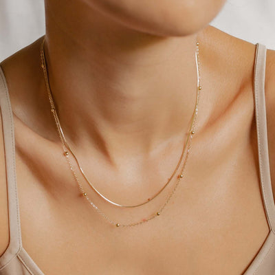 Collar de Cadena con Bolitas a Capas en Oro