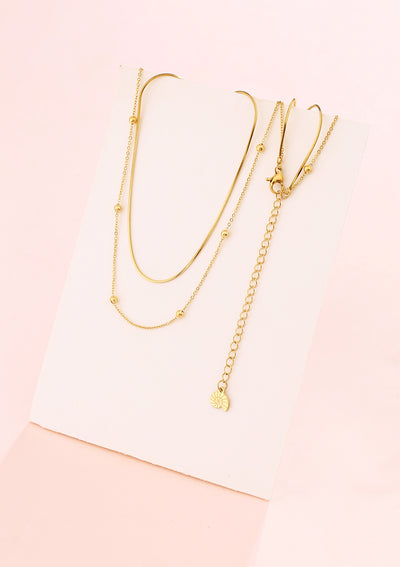 Collar de Cadena con Bolitas a Capas en Oro