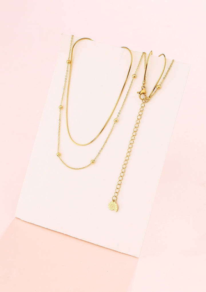 Layered Bobble Chain Necklace Gold