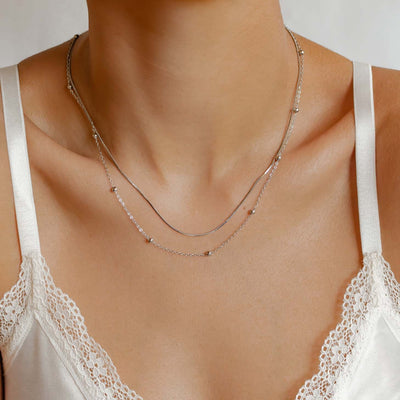 Collar de Cadena con Bolitas a Capas en Plata