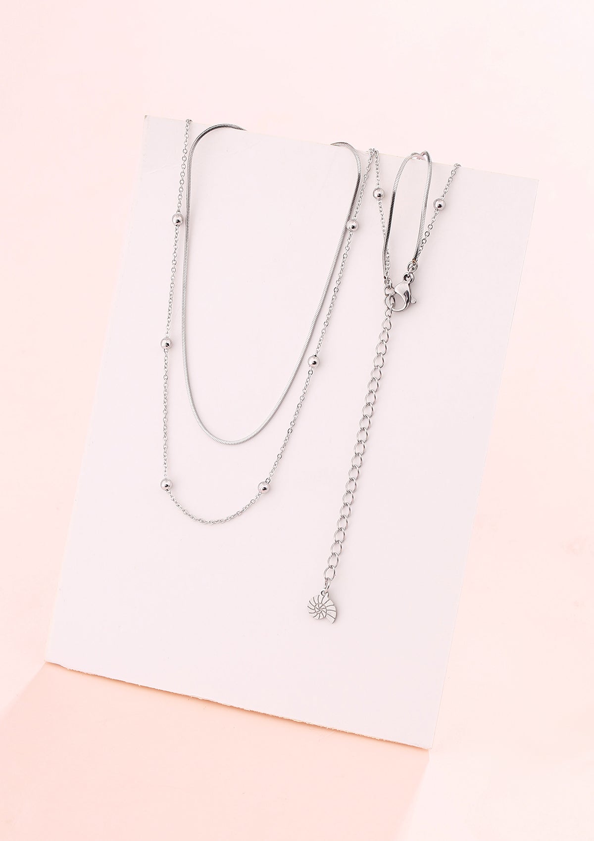 Layered Bobble Chain Necklace Silver