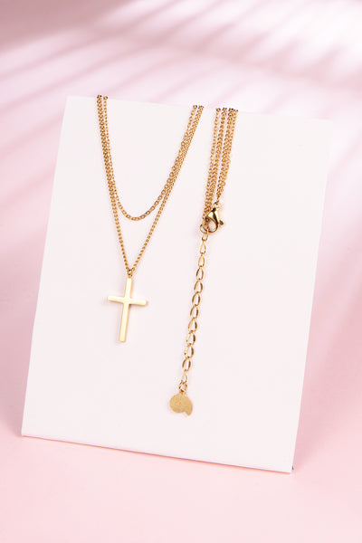 Collar a Capas con Cruz en Oro