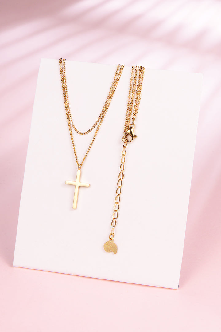 Layered Cross Necklace Gold