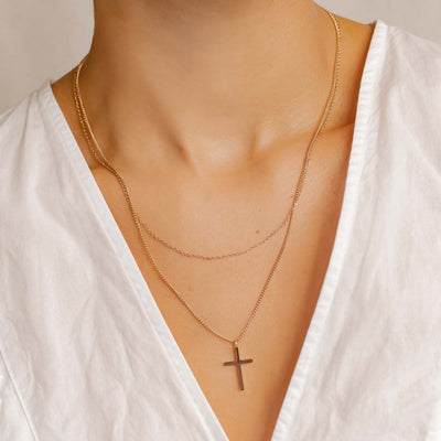 Collier Multi Rangs Croix en Or Rose