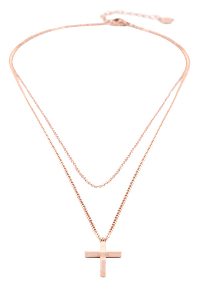Collar de Cruz a Capas en Oro Rosa