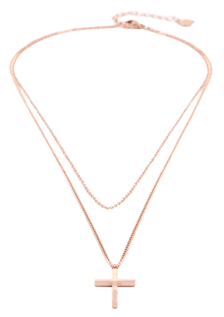 Collar de Cruz a Capas en Oro Rosa