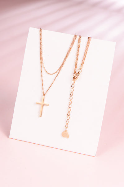 Collar de Cruz a Capas en Oro Rosa