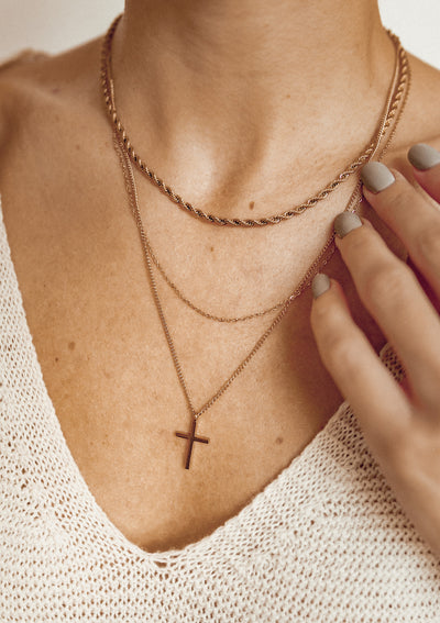 Collier Multi Rangs Croix en Or Rose