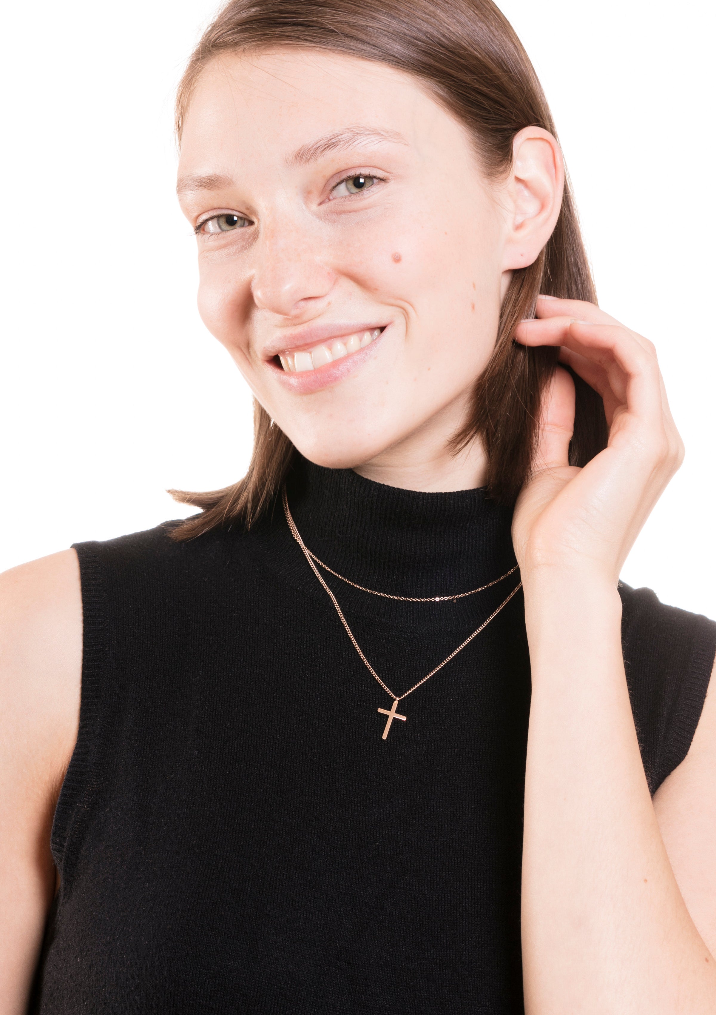Layered Cross Necklace Rose Gold – Hey Happiness