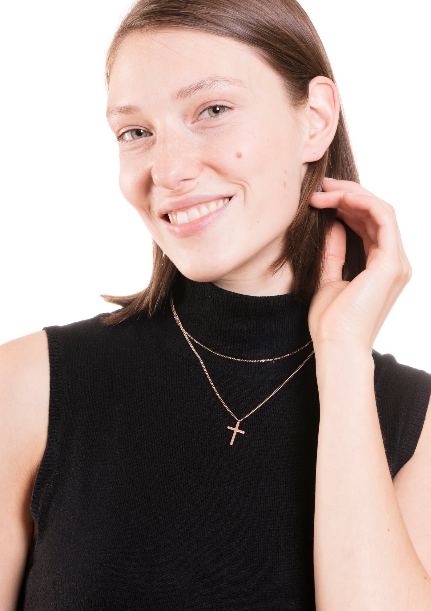 Layered Cross Necklace Rose Gold