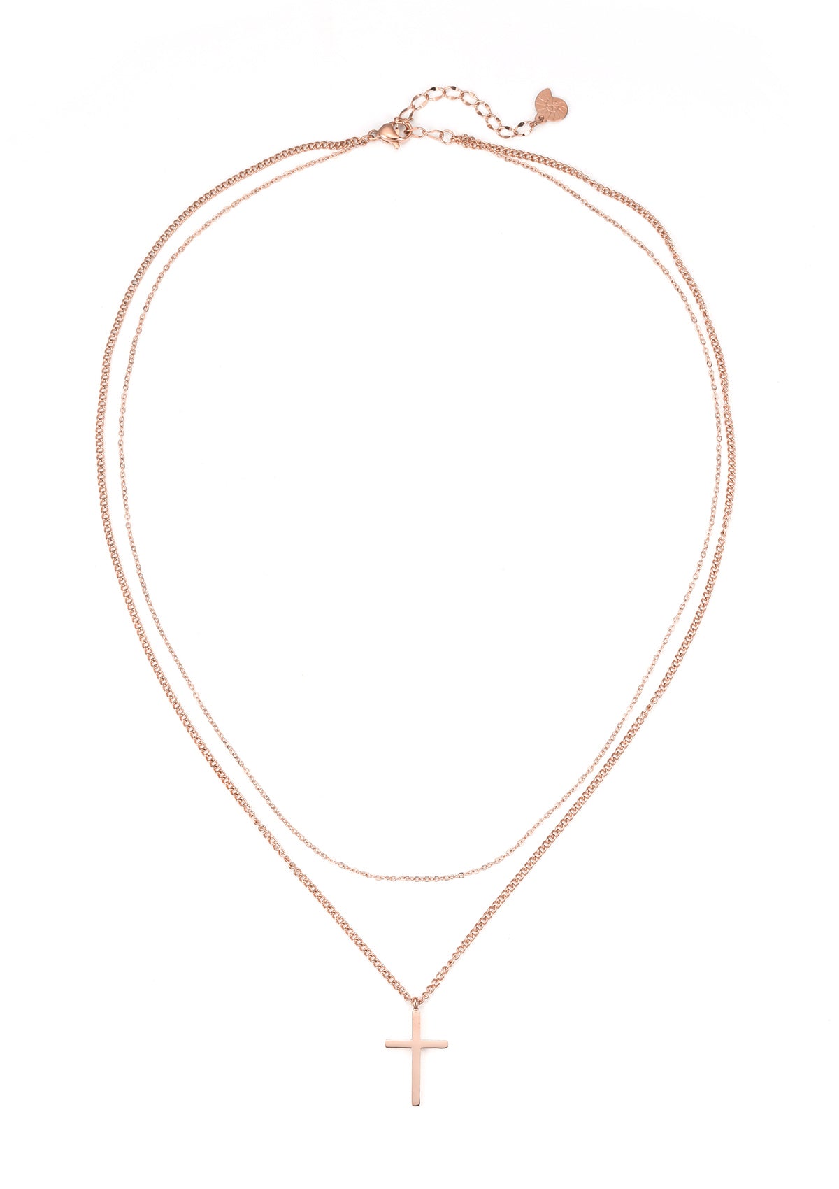 Collar de Cruz a Capas en Oro Rosa