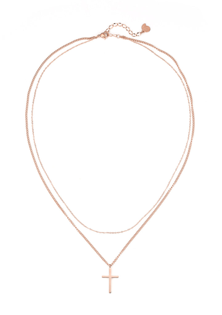 Collar de Cruz a Capas en Oro Rosa