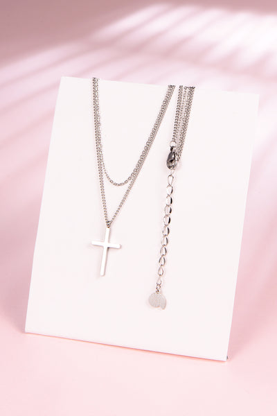 Collar a Capas con Cruz en Plata