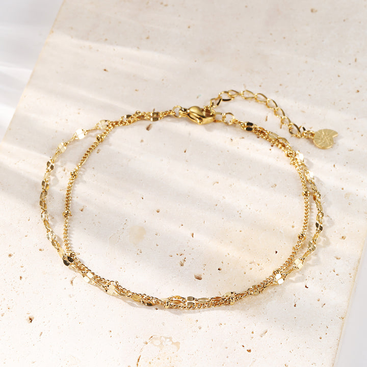 Bracelet de Cheville Chaîne Duo Curb et Bobble en Or
