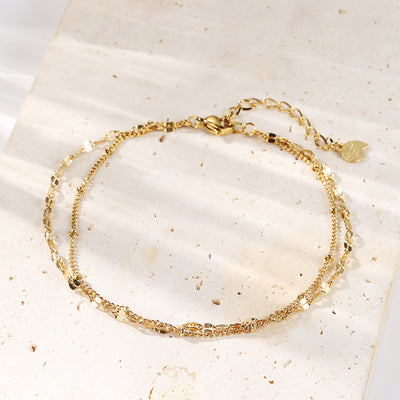 Layered Curb and Bobble Chain Anklet Gold