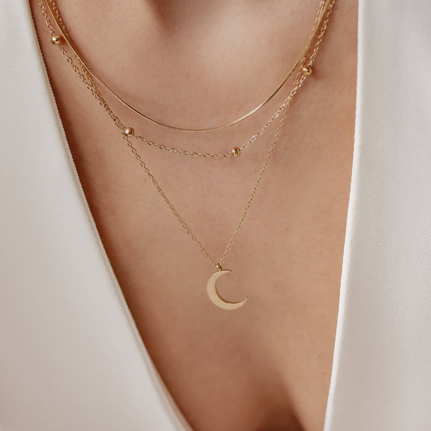 Layered Moon Necklace Set