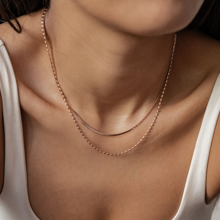 Layered Oval & Snake Chain Necklace Waterproof