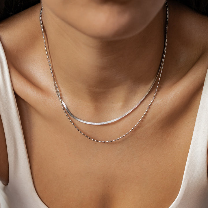 Layered Oval & Snake Chain Necklace Waterproof
