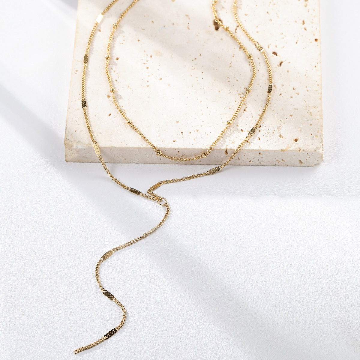 Layered Satellite and Starburst Chain Y Necklace