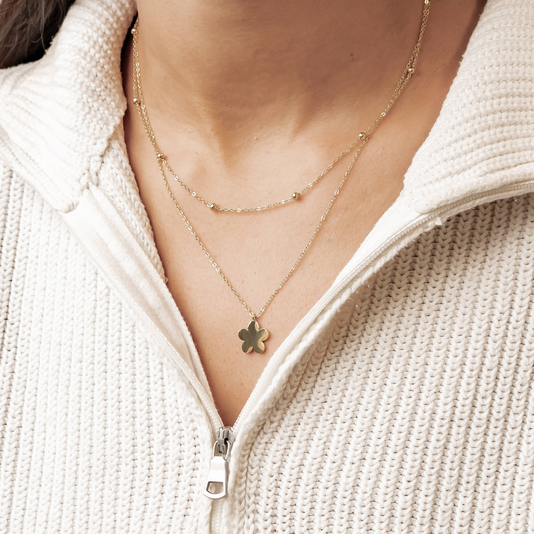 Layered Satellite Flower Necklace Waterproof