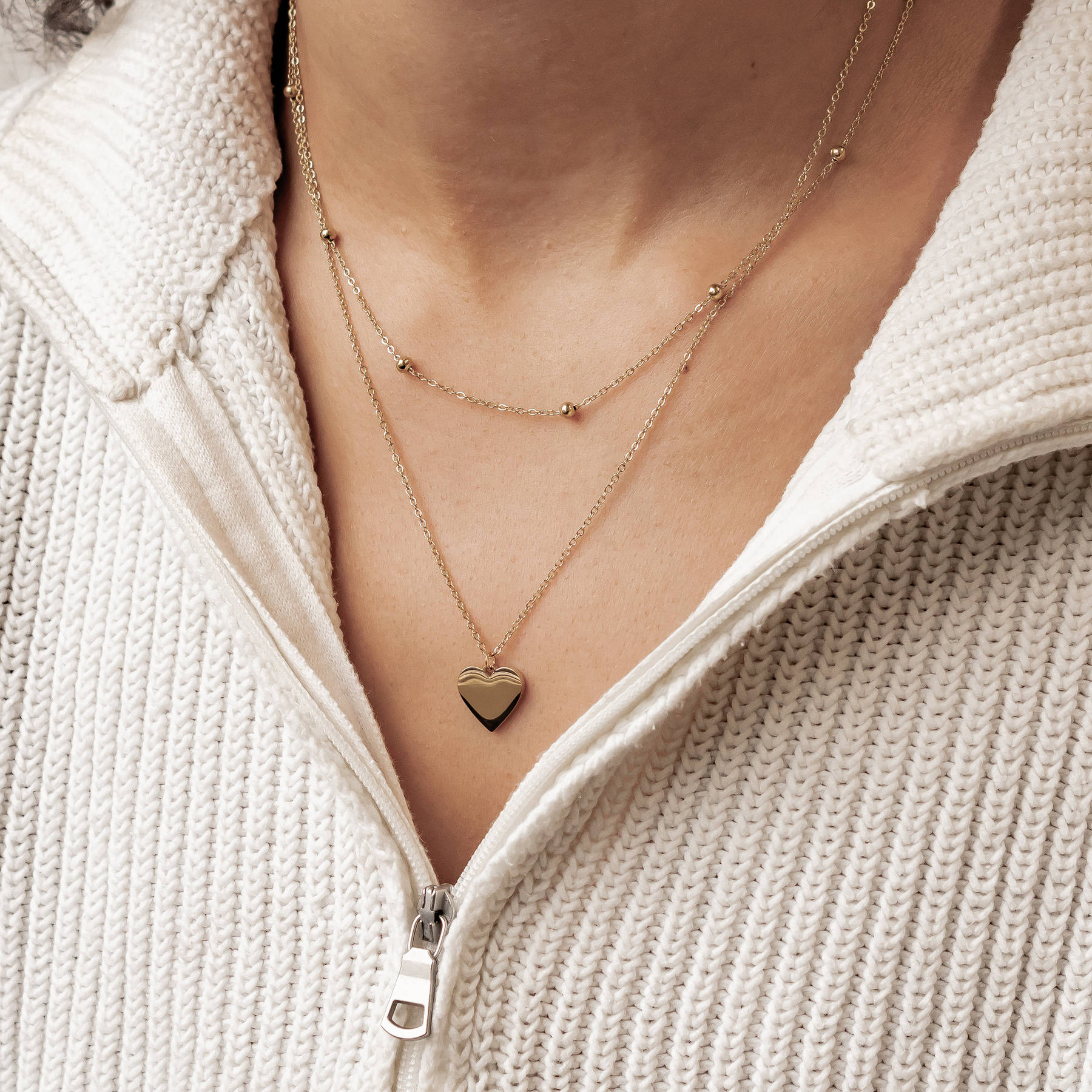 Layered Satellite Heart Necklace Waterproof