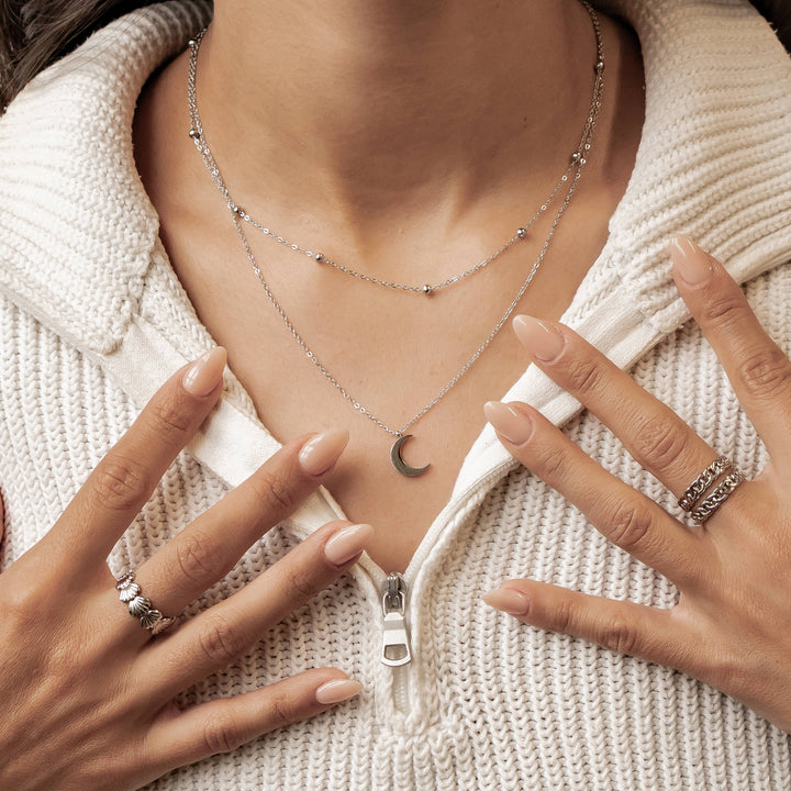 Layered Satellite Moon Necklace Waterproof