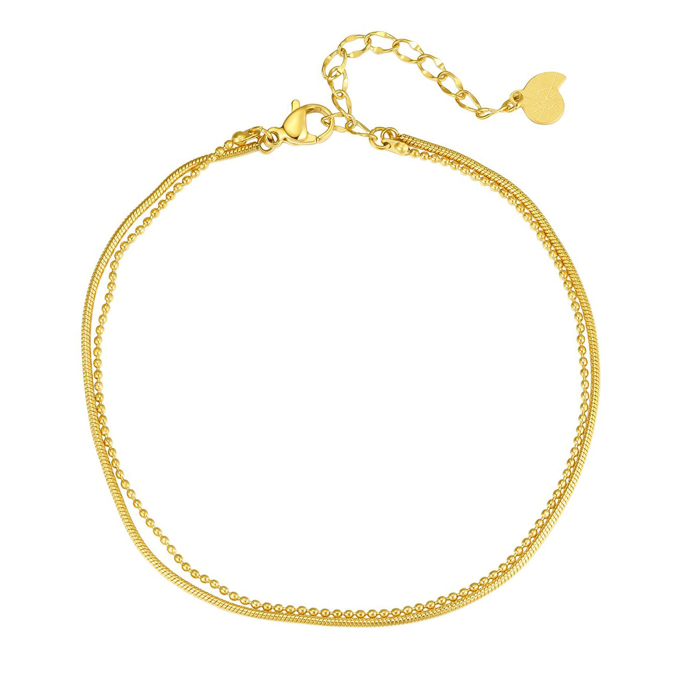 Layered Snake and Bead Chain Anklet Gold