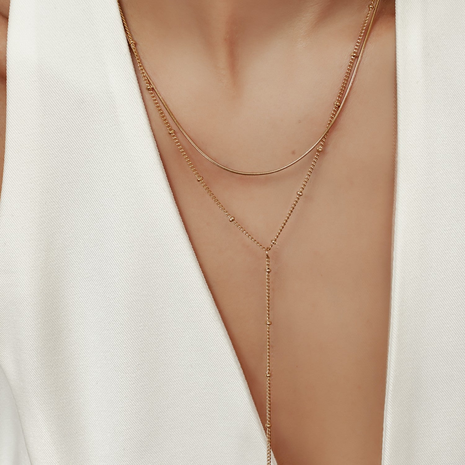 Layered Snake and Satellite Chain Y Necklace