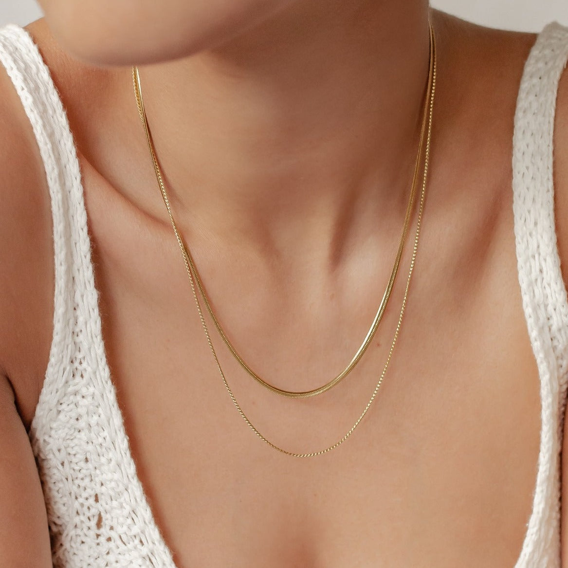 Delicate Layered Necklace Snake Chain Gold