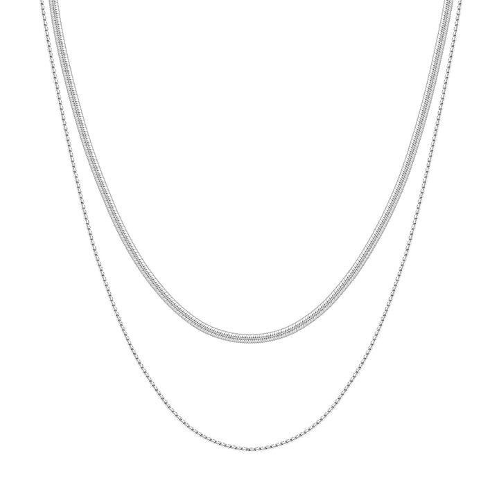 Collar a Capas Delicado de Cadena Serpiente en Plata